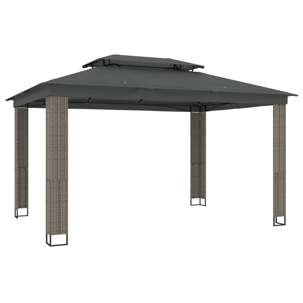 Gazebo com telhado duplo 3,94x2,96 m aço antracite