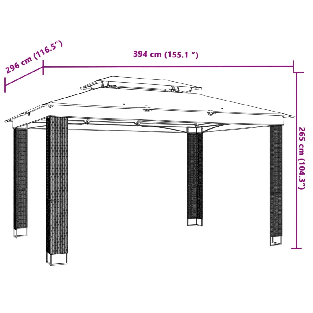 Gazebo com telhado duplo 3,94x2,96 m aço antracite