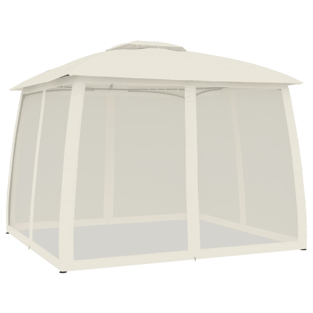 Gazebo com teto duplo e paredes de malha 2,93x2,93 m aço creme