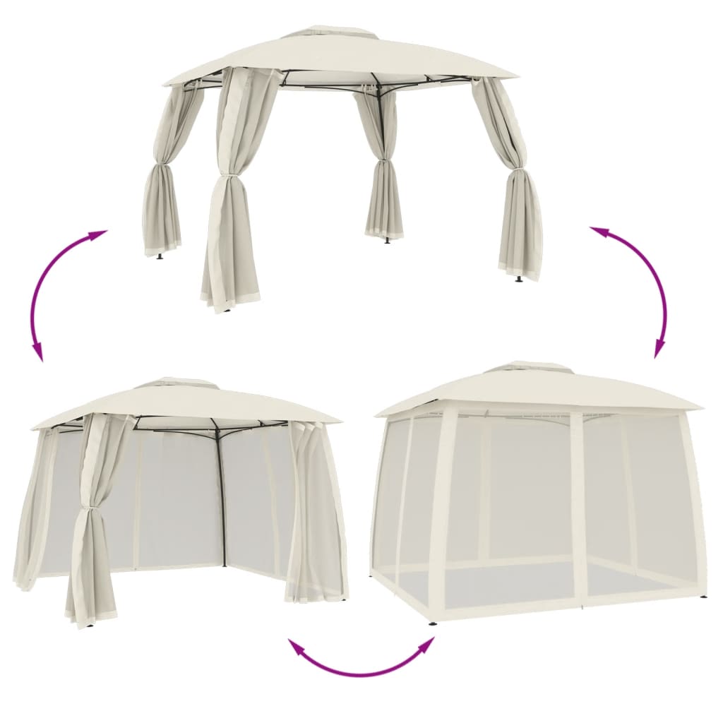 Gazebo com teto duplo e paredes de malha 2,93x2,93 m aço creme
