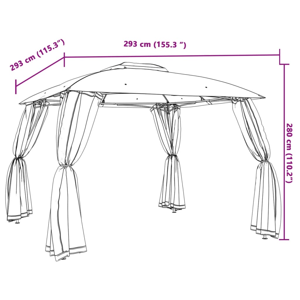 Gazebo com teto duplo e paredes de malha 2,93x2,93 m aço creme