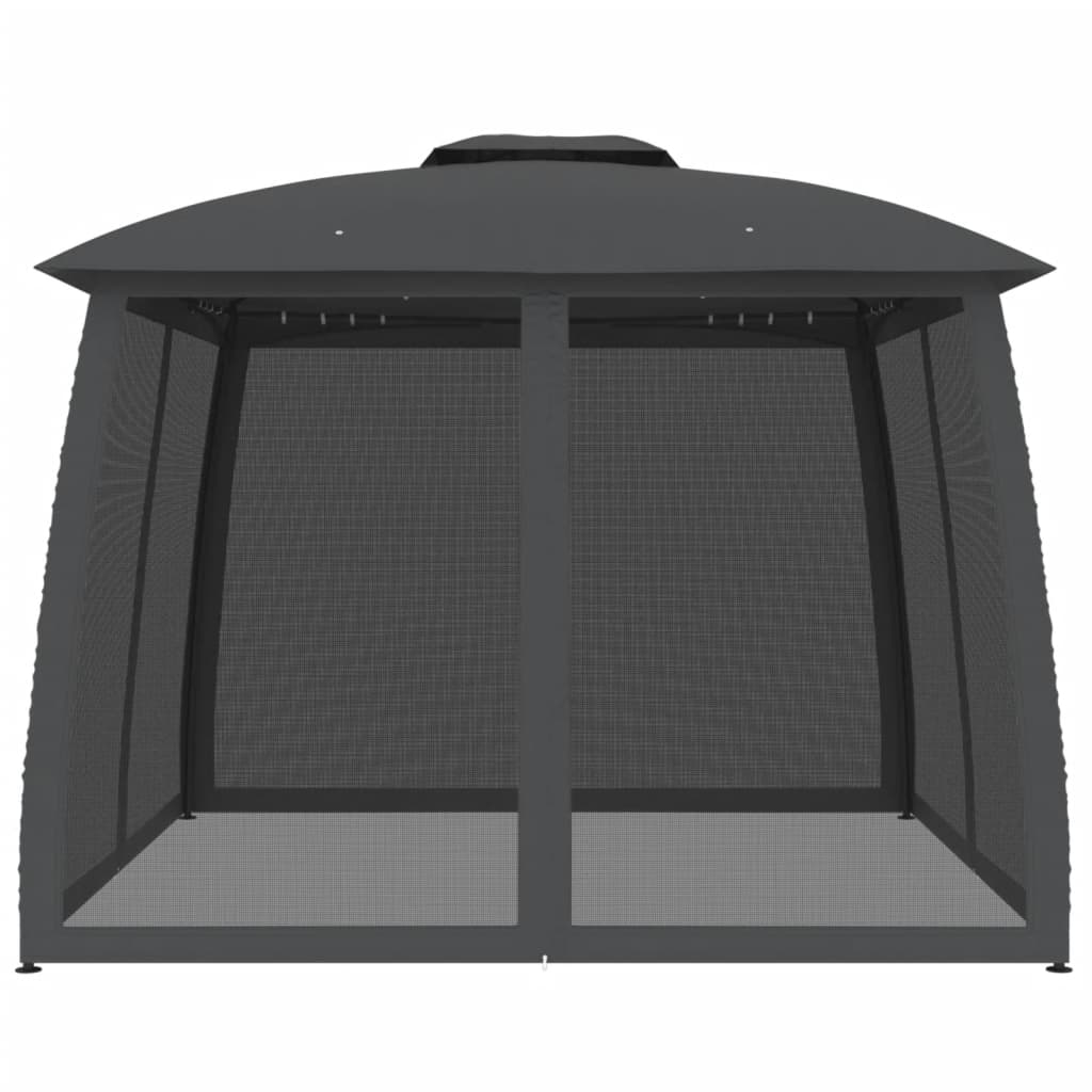 Gazebo c/ teto duplo/paredes de malha 2,93x2,93 m aço antracite