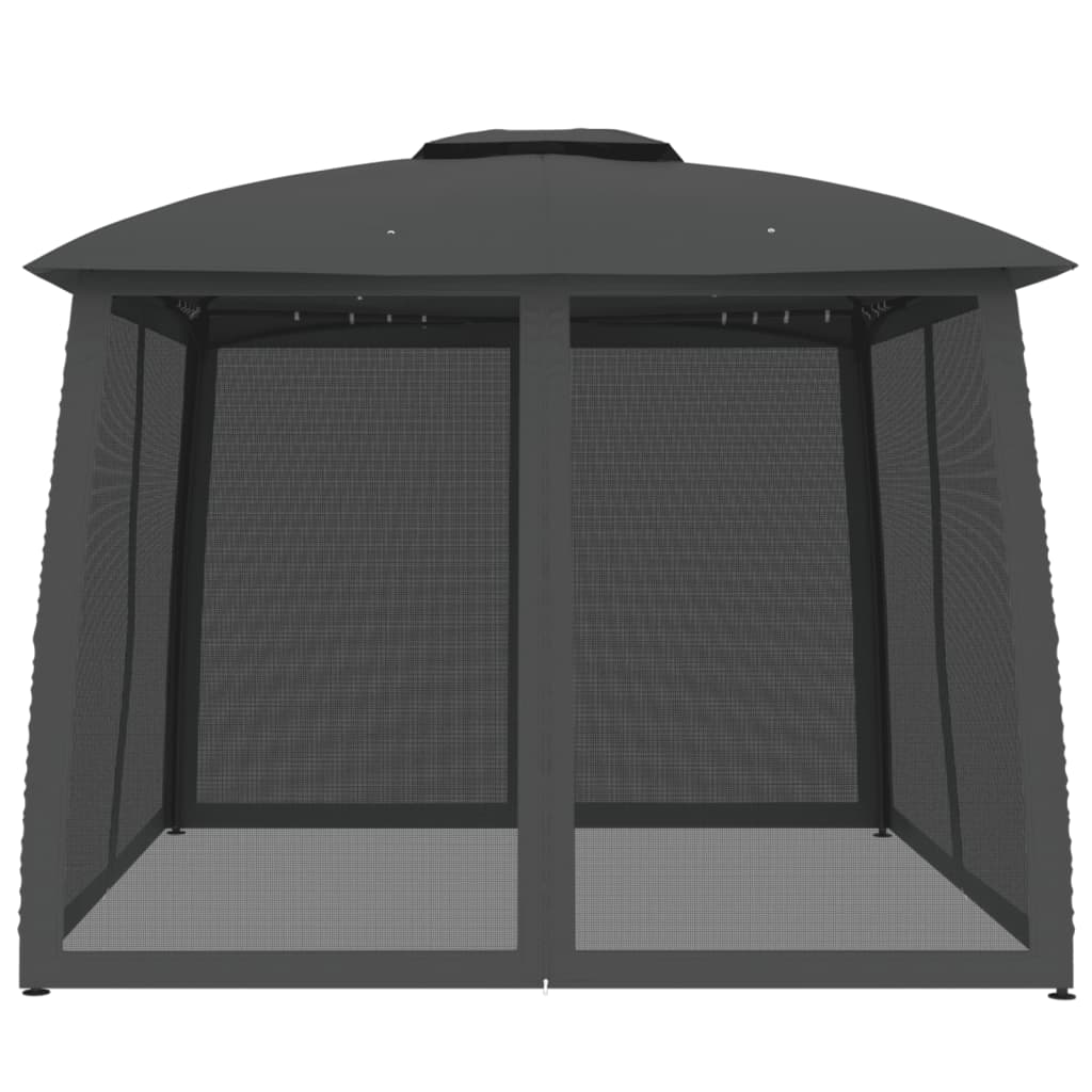 Gazebo c/ teto duplo/paredes de malha 2,93x2,93 m aço antracite