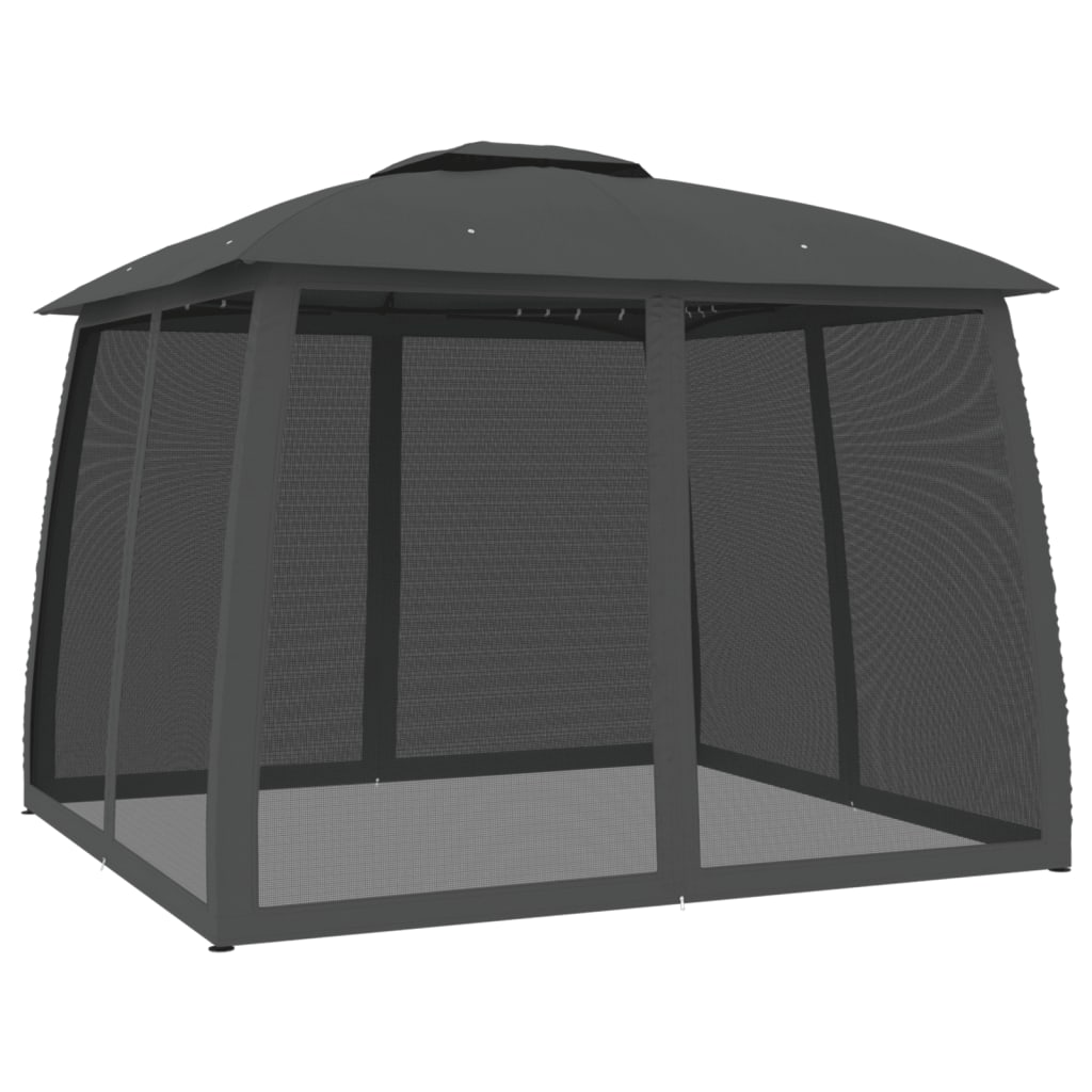 Gazebo c/ teto duplo/paredes de malha 2,93x2,93 m aço antracite
