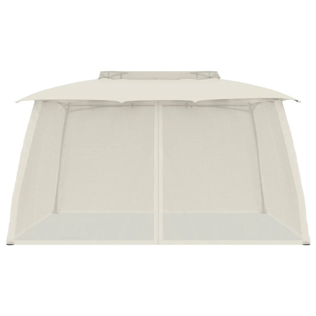 Gazebo c/ teto duplo/paredes de malha 3,93x2,93 m aço creme