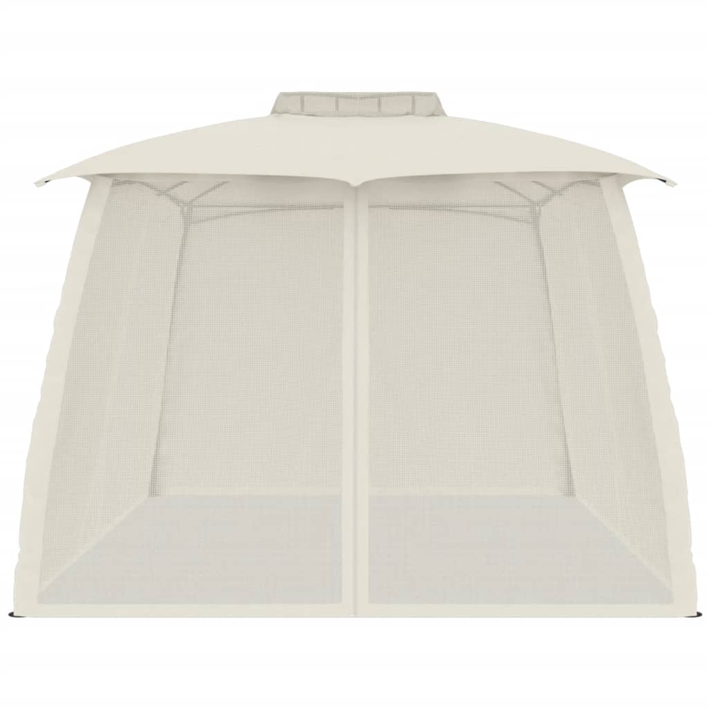 Gazebo c/ teto duplo/paredes de malha 3,93x2,93 m aço creme