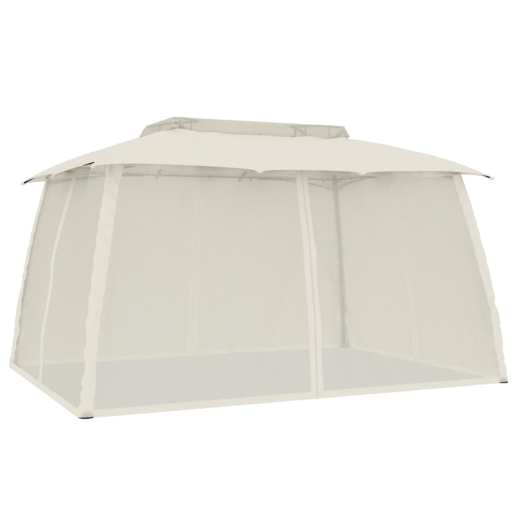 Gazebo c/ teto duplo/paredes de malha 3,93x2,93 m aço creme