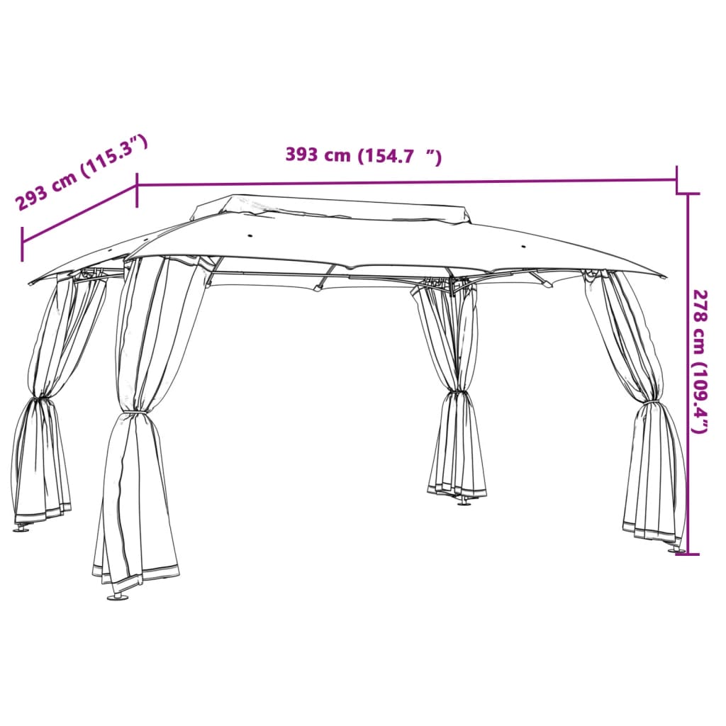 Gazebo c/ teto duplo/paredes de malha 3,93x2,93 m aço creme