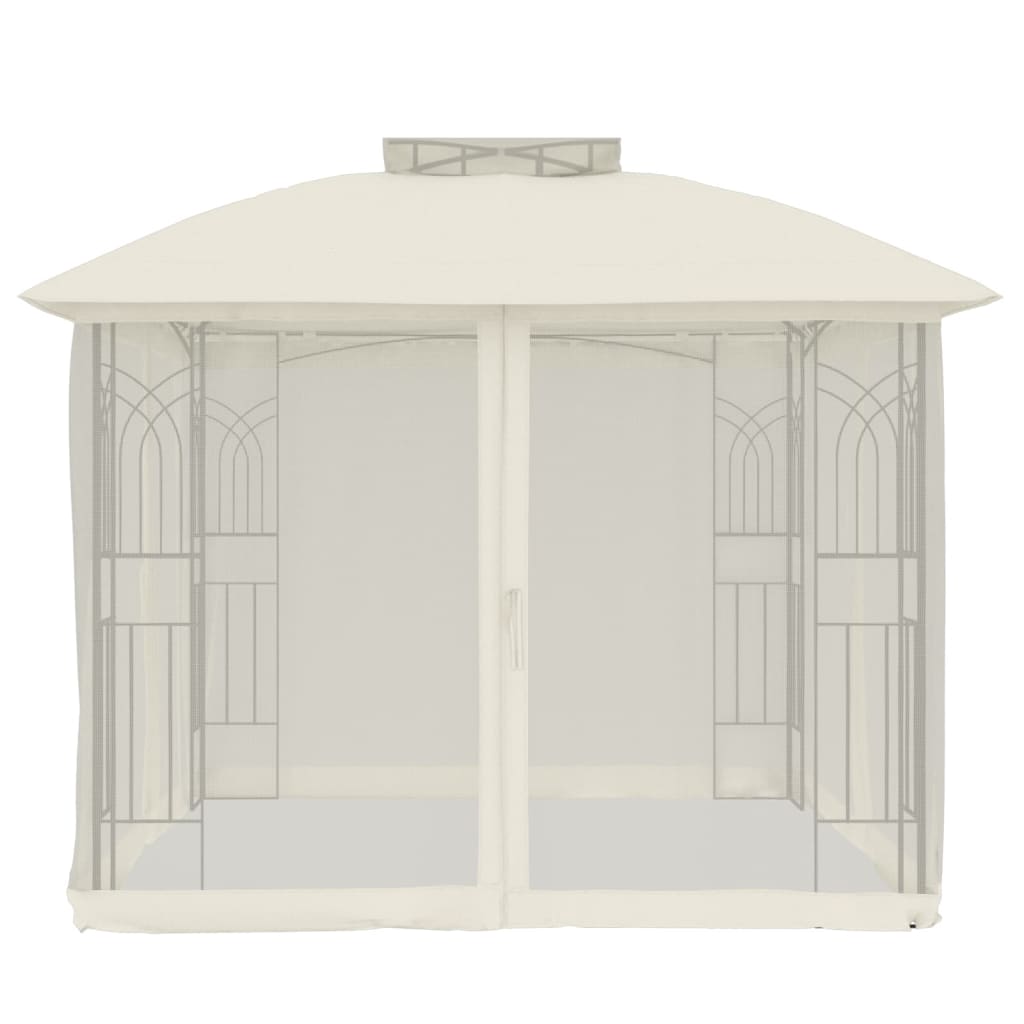 Gazebo c/ teto duplo/paredes de malha 2,94x2,94 m aço creme