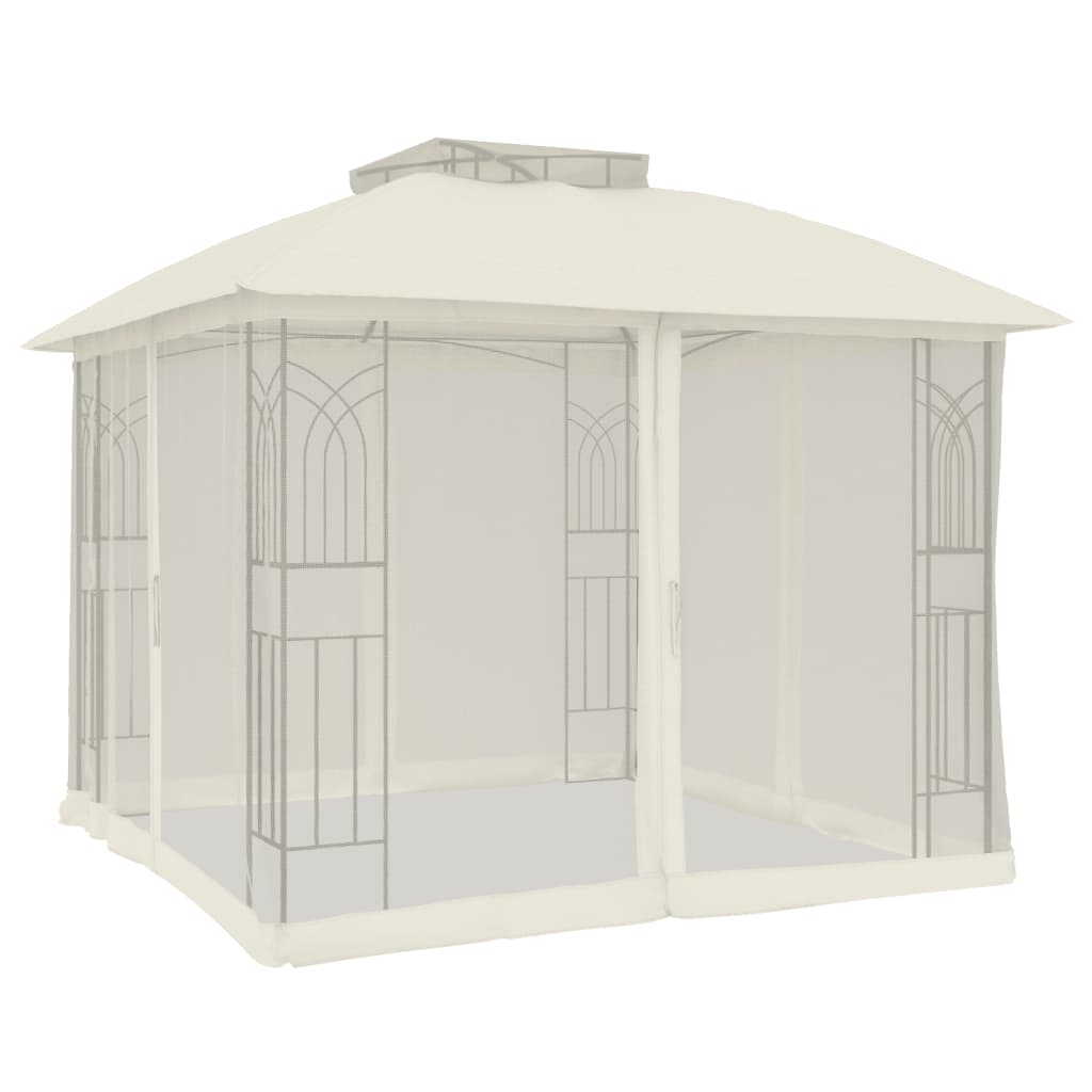 Gazebo c/ teto duplo/paredes de malha 2,94x2,94 m aço creme