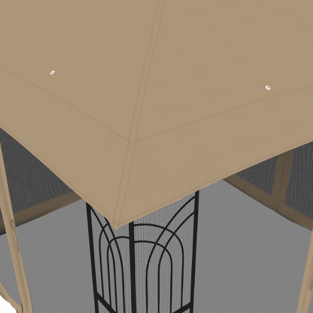 Gazebo c/ teto duplo/paredes de malha aço cinzento-acastanhado