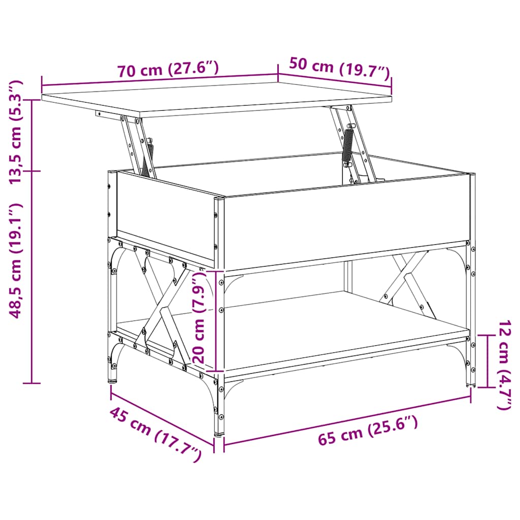 Mesa de centro 70x50x50 cm deriv. madeira/metal cinzento sonoma