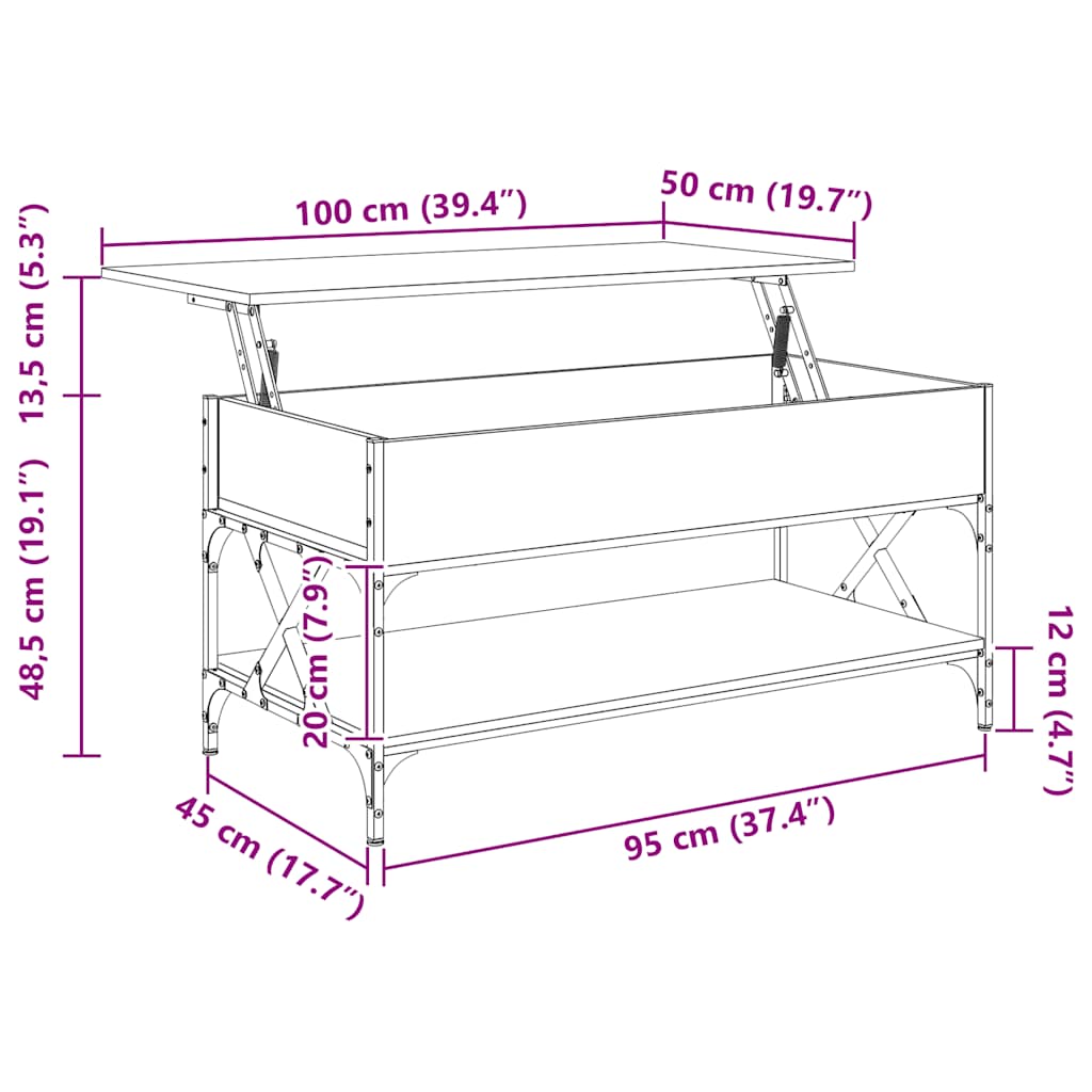 Mesa de centro 100x50x50cm deriv. madeira/metal carvalho sonoma