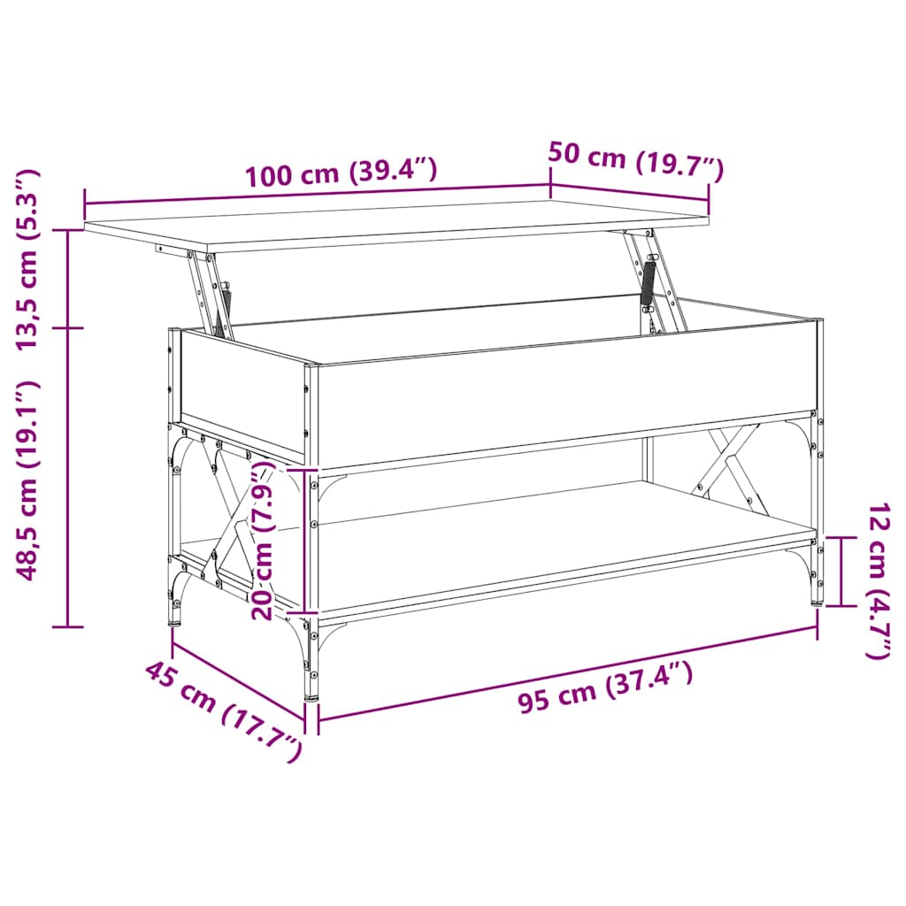 Mesa de centro 100x50x50cm deriv. madeira/metal carvalho fumado