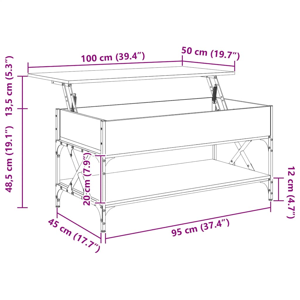 Mesa de centro 100x50x50cm deriv. madeira/metal cinzento sonoma