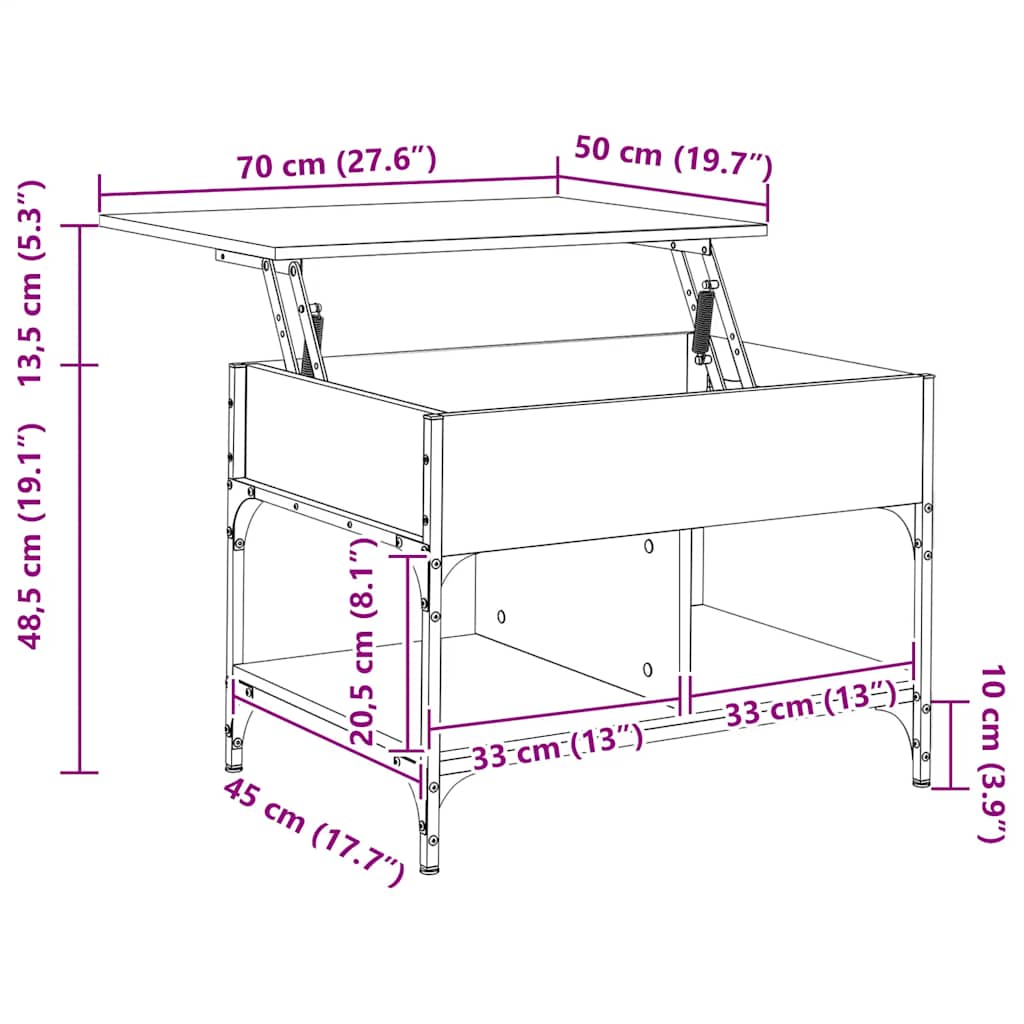 Mesa centro 70x50x50 cm deriv. madeira/metal carvalho castanho