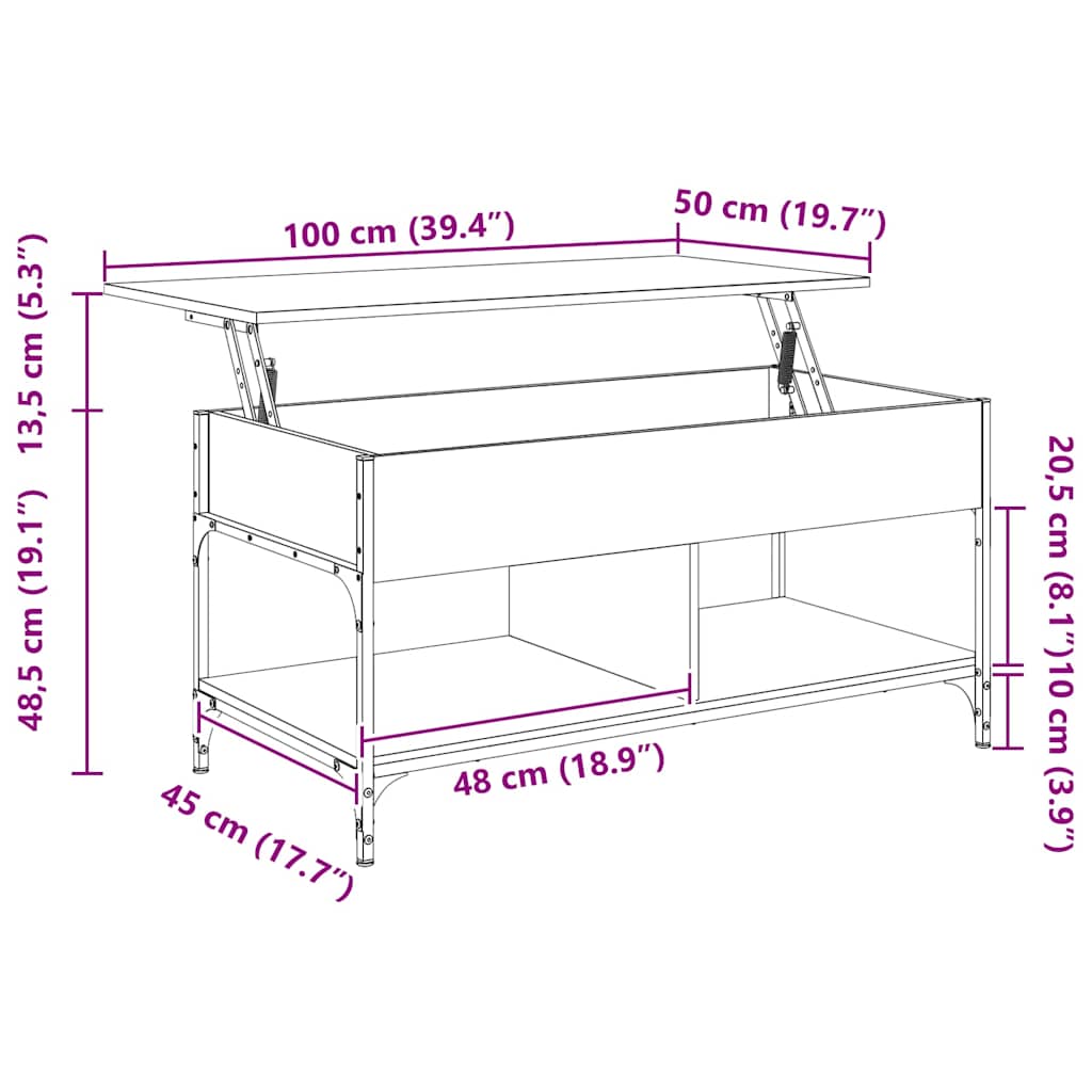 Mesa de centro 100x50x50cm deriv. madeira/metal cinzento sonoma
