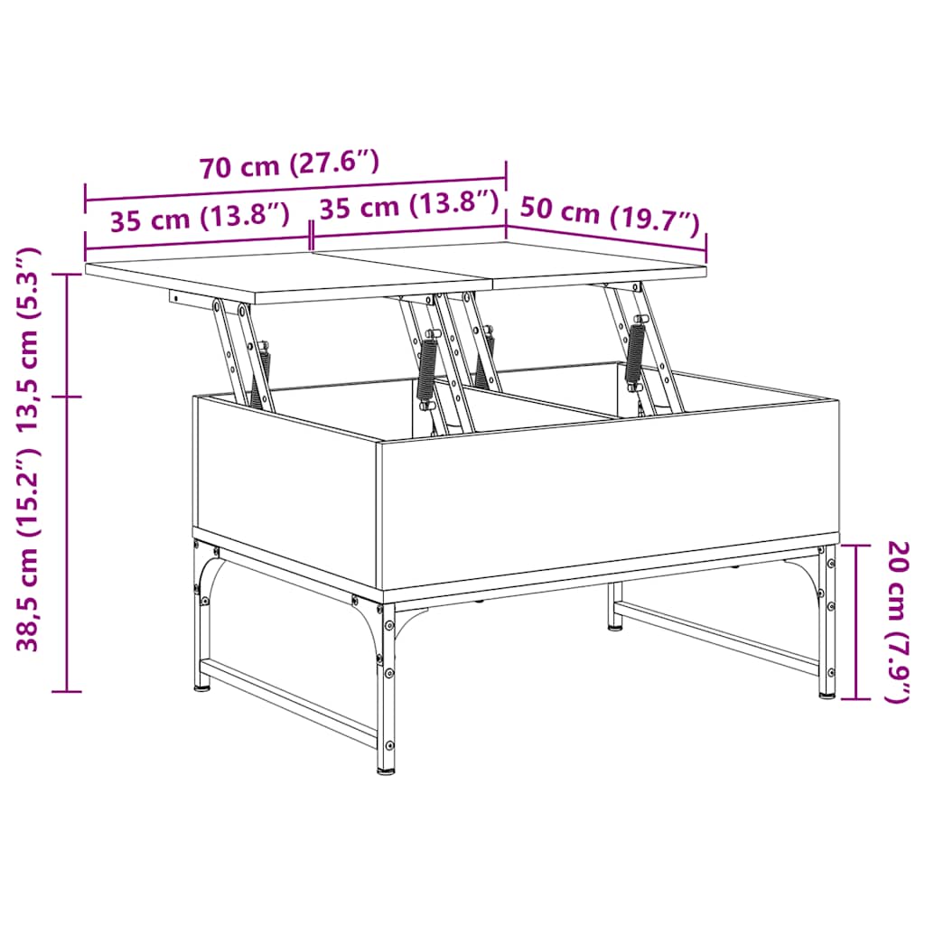 Mesa de centro 70x50x40 cm deriv. madeira/metal cinzento sonoma