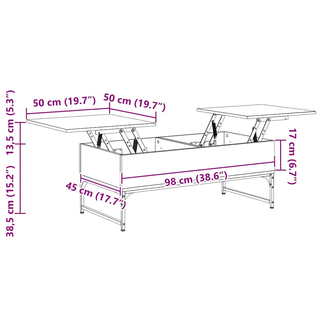 Mesa de centro 100x50x40cm deriv. madeira/metal carvalho fumado