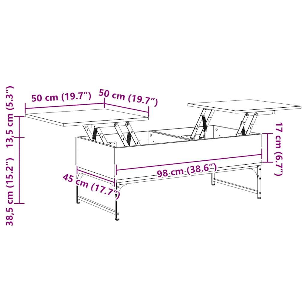 Mesa centro 100x50x40 cm deriv. madeira/metal carvalho castanho