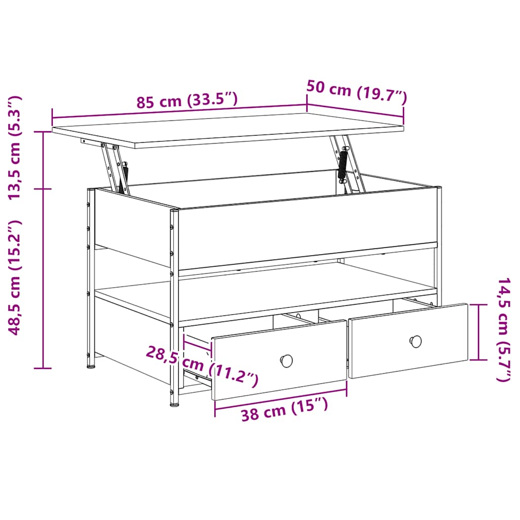 Mesa de centro 85x50x50 cm deriv. madeira/metal carvalho sonoma