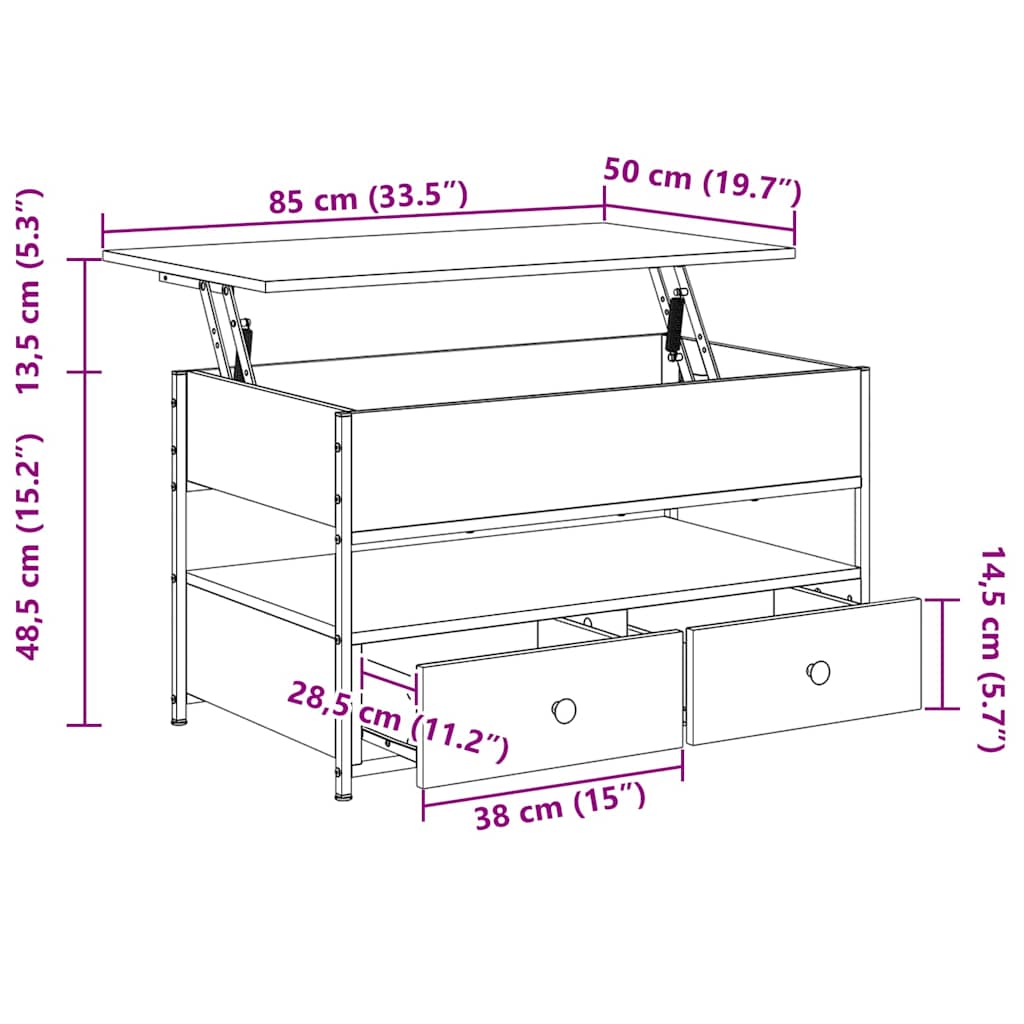 Mesa de centro 85x50x50 cm deriv. madeira/metal cinzento sonoma