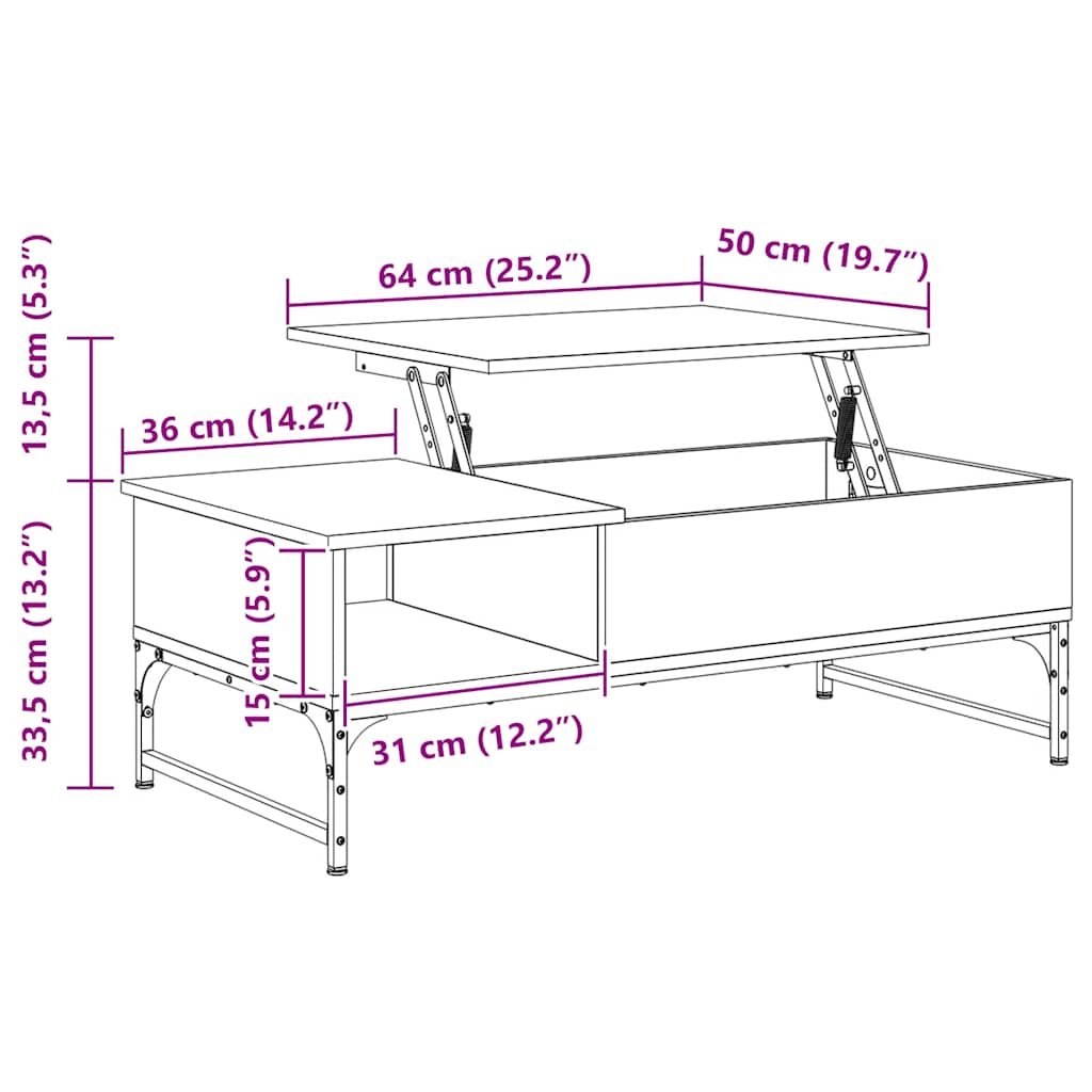 Mesa centro 100x50x35 cm deriv. madeira/metal carvalho castanho