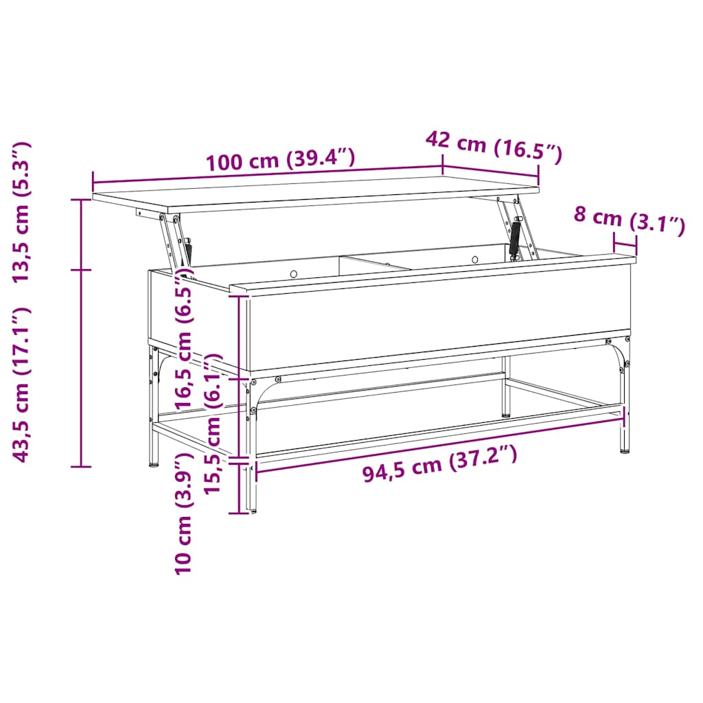 Mesa de centro 100x50x45cm derivados madeira/metal cinza sonoma
