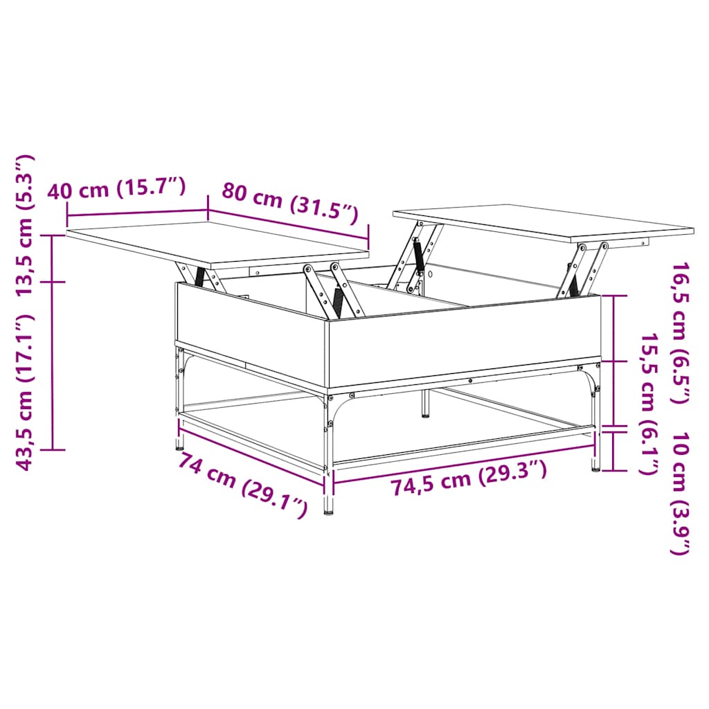 Mesa de centro 80x80x45 cm deriv. madeira/metal carvalho sonoma
