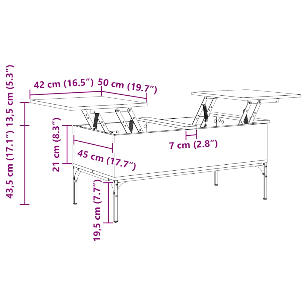 Mesa de centro 100x50x45cm derivados madeira/metal cinza sonoma