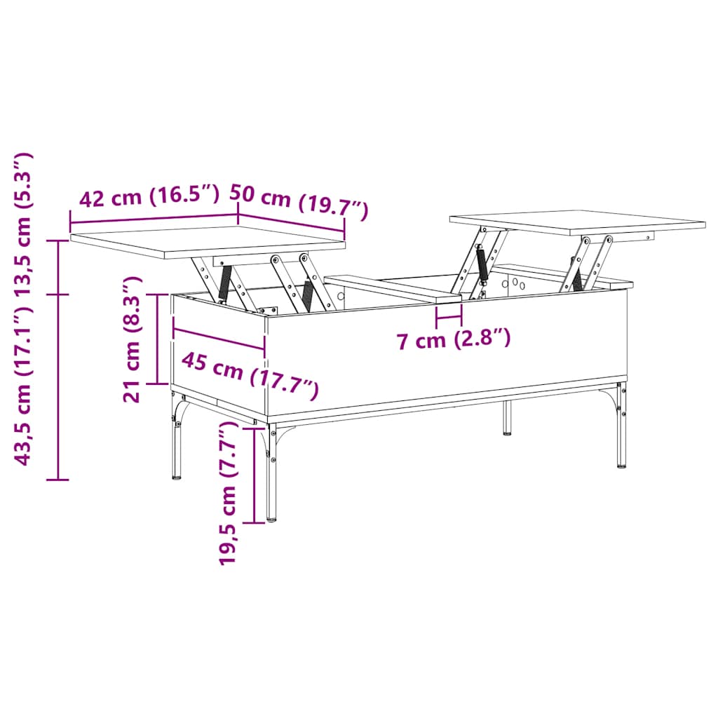 Mesa centro 100x50x45cm deriv. madeira/metal carvalho castanho