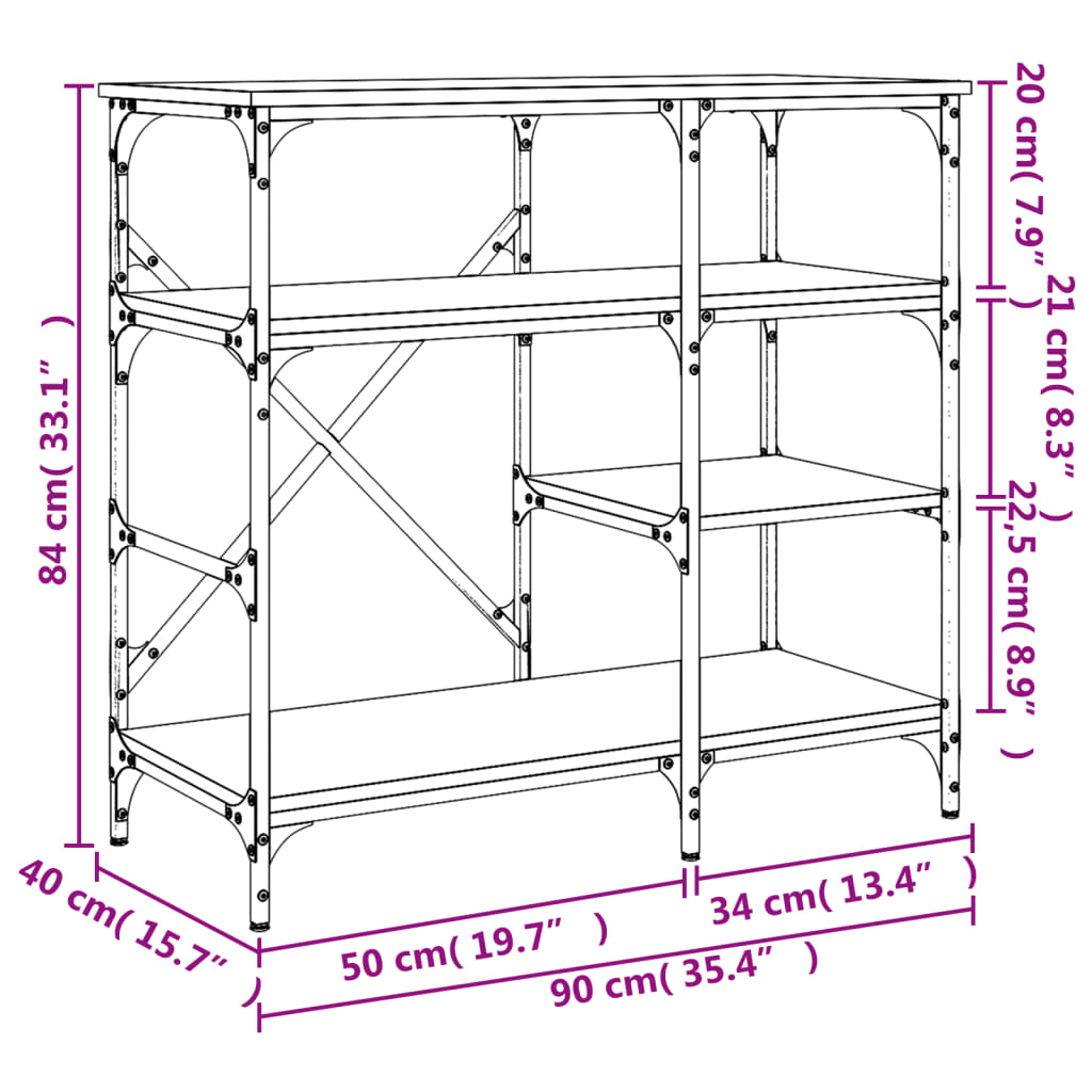 Estante 90x40x84 cm derivados de madeira/metal carvalho sonoma