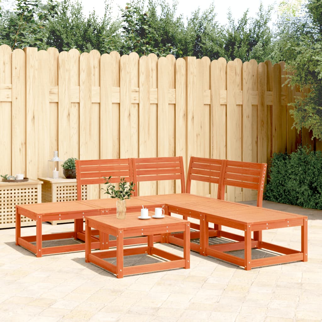 5 pcs conjunto de sofás de jardim pinho maciço castanho-mel