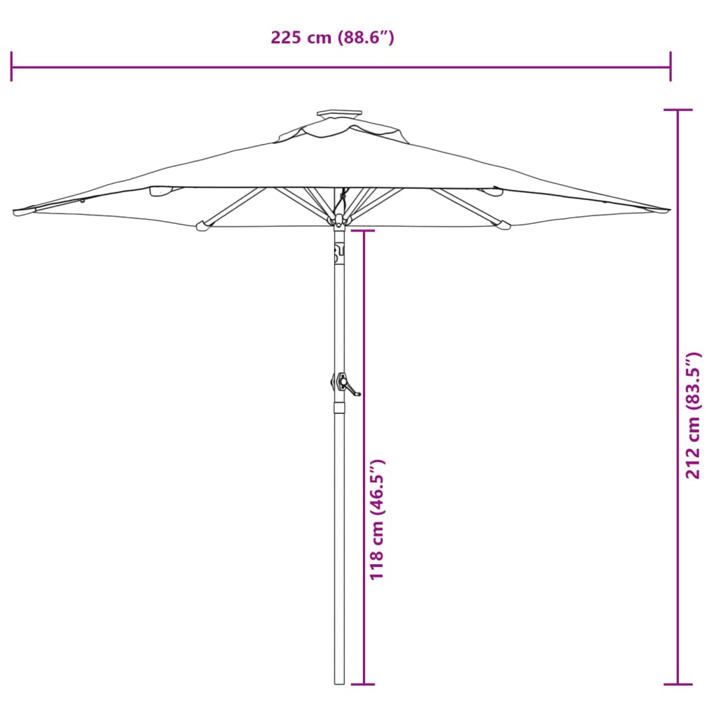 Guarda-sol de jardim com poste de aço 225x225x212 cm antracite