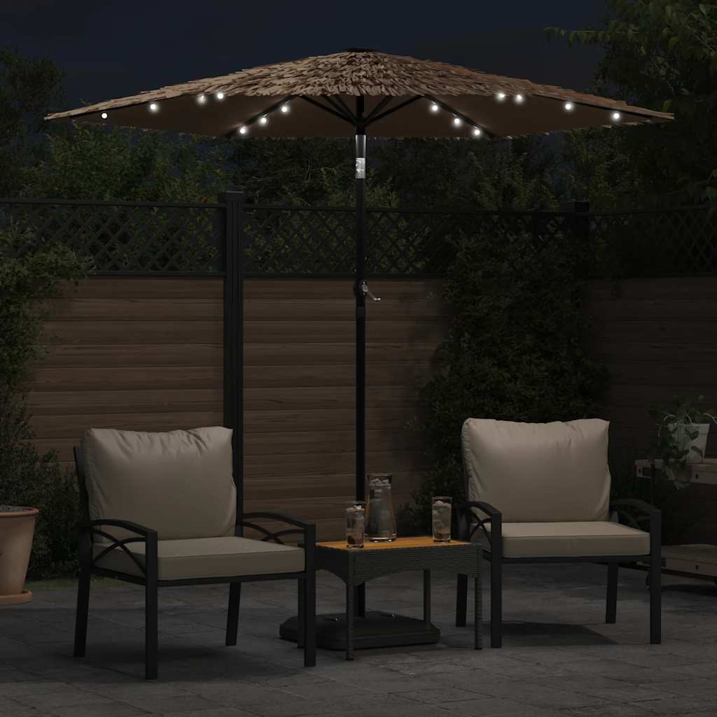 Guarda-sol c/ luzes LED e poste de aço 223x223x213 cm castanho