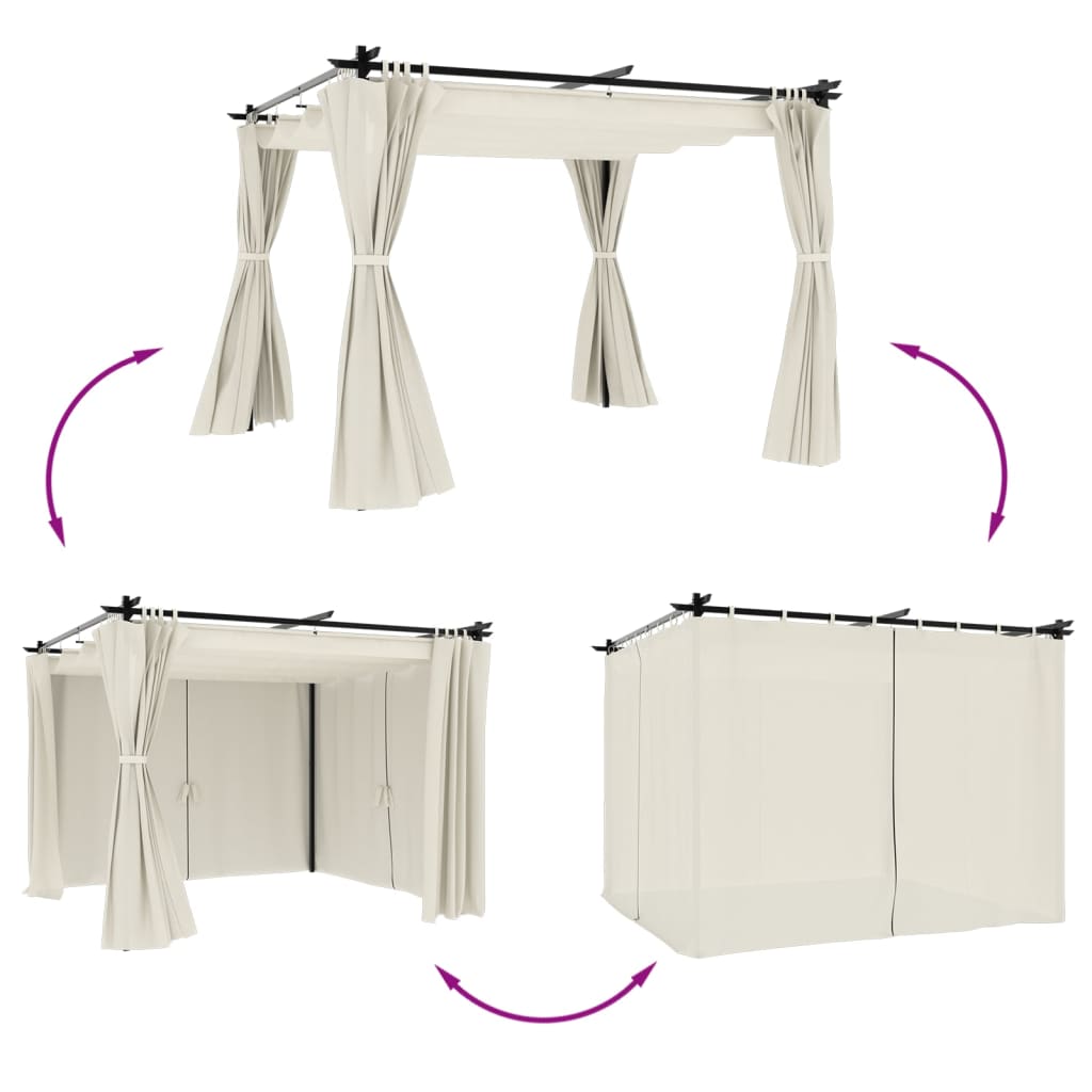 Gazebo com cortinas 3x3 m aço creme