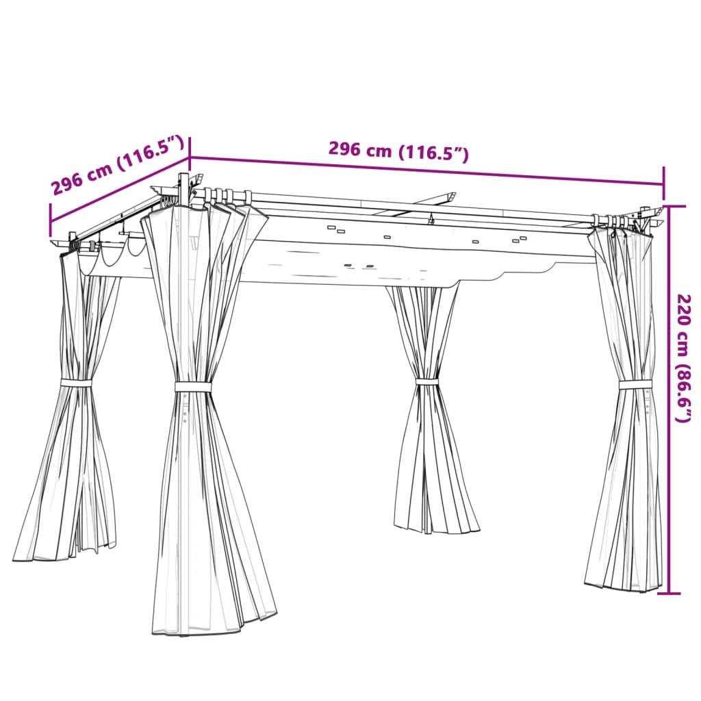 Gazebo com cortinas 3x3 m aço creme