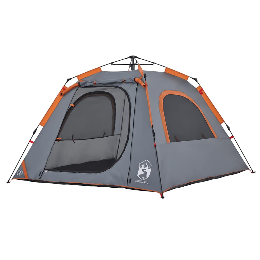 Tenda campismo cúpula 4 pessoas libertação rápida cinza/laranja