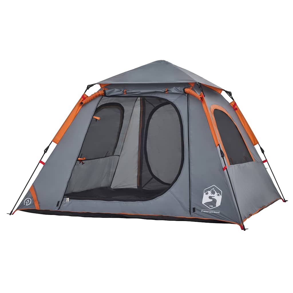 Tenda campismo cúpula 4 pessoas libertação rápida cinza/laranja