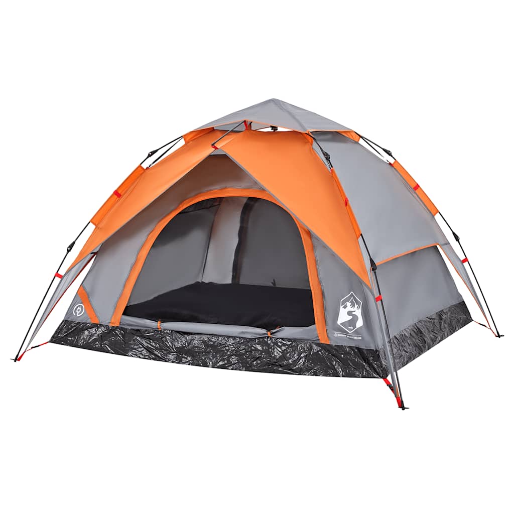 Tenda campismo cúpula 3 pessoas libertação rápida cinza/laranja