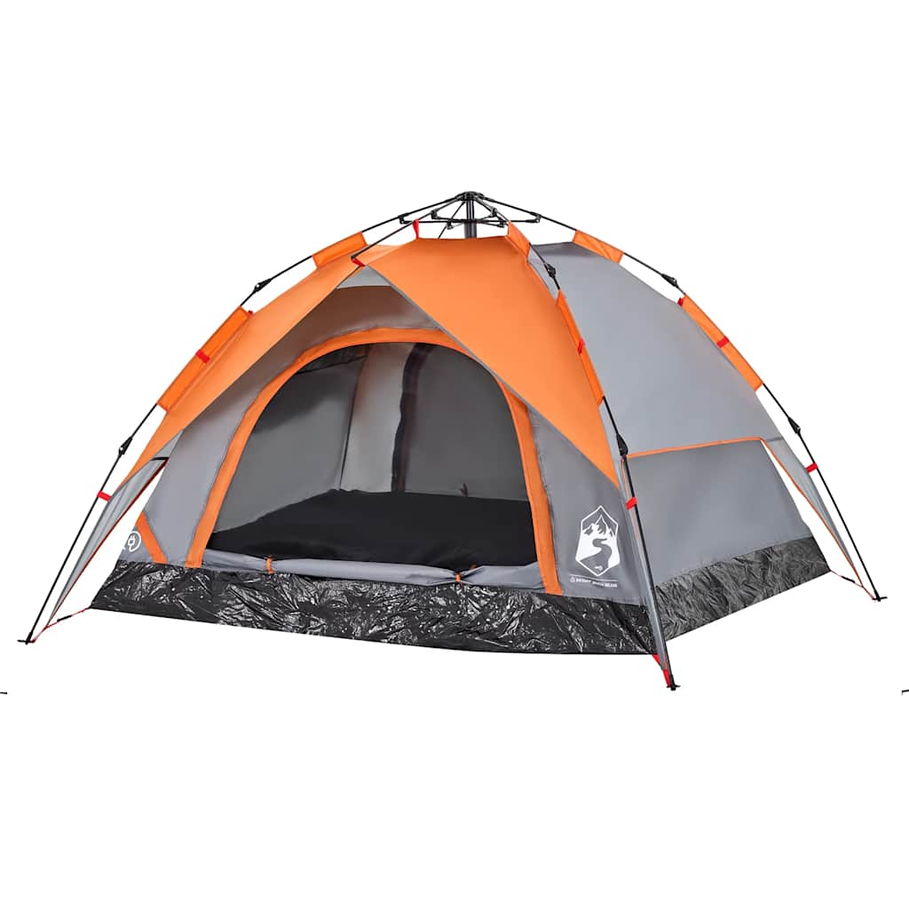 Tenda campismo cúpula 3 pessoas libertação rápida cinza/laranja