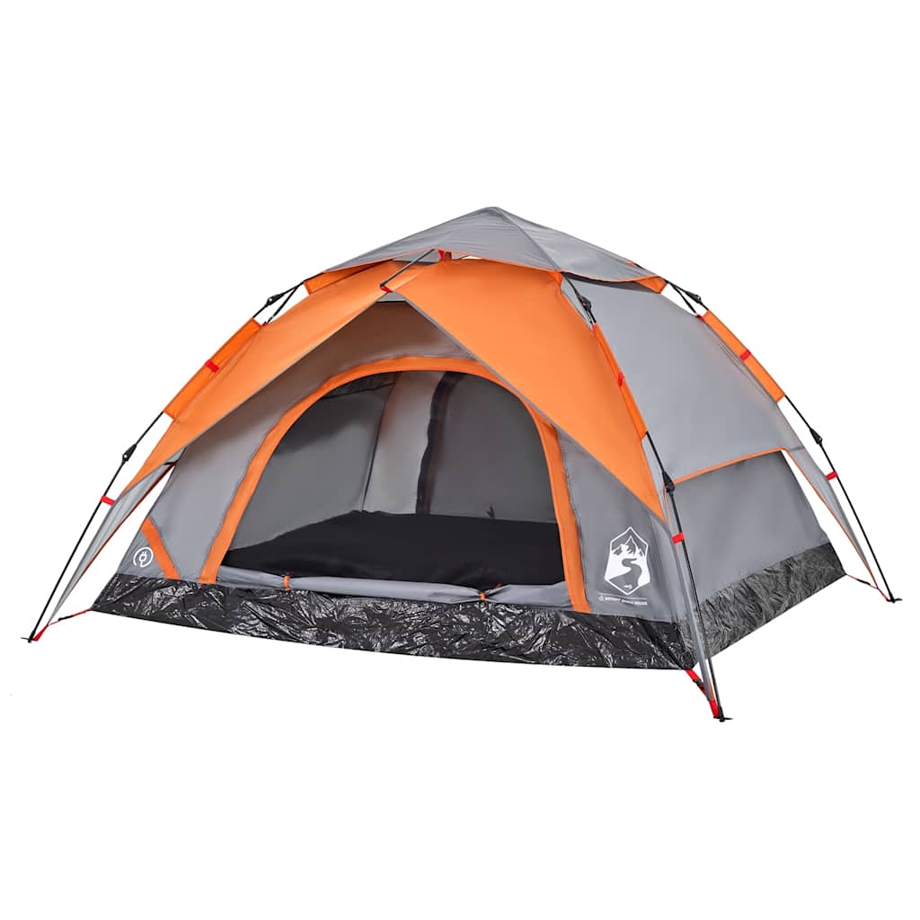 Tenda campismo cúpula 4 pessoas libertação rápida cinza/laranja