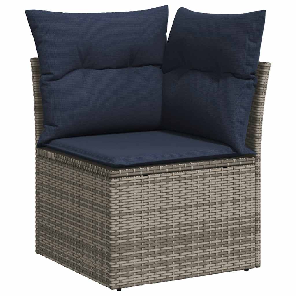7 pcs conjunto sofás p/ jardim c/ almofadões vime PE cinzento
