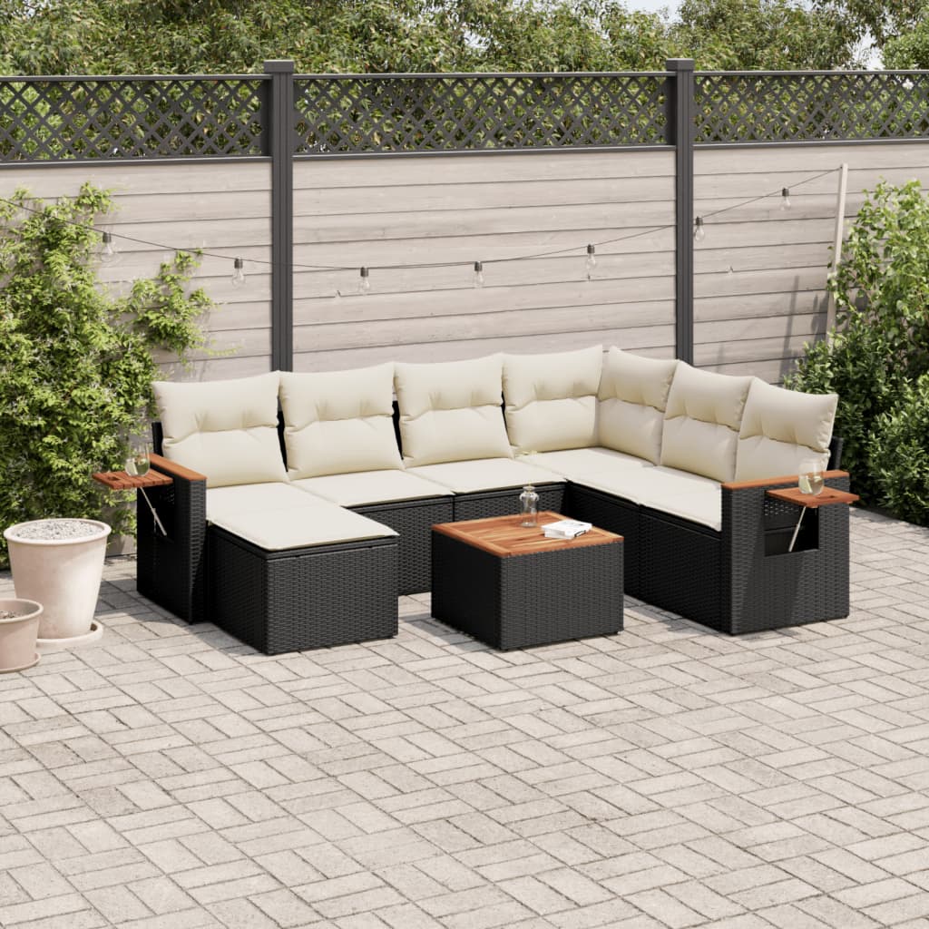 8 pcs conjunto sofás de jardim com almofadões vime PE preto
