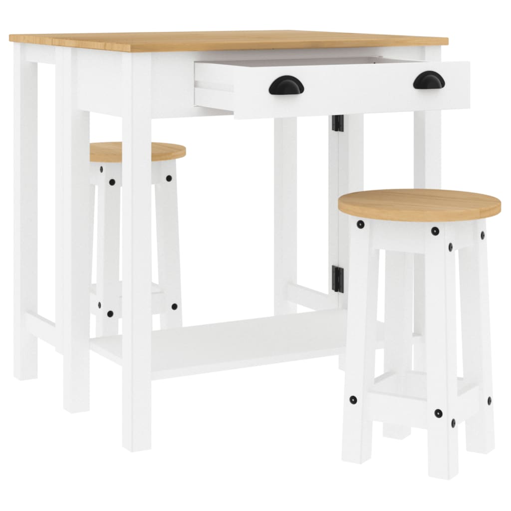3 pcs conjunto de bar pinho maciço branco