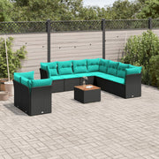 10 pcs conjunto de sofás p/ jardim c/ almofadões vime PE preto