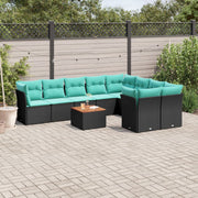 10 pcs conjunto de sofás p/ jardim c/ almofadões vime PE preto