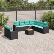 10 pcs conjunto de sofás p/ jardim c/ almofadões vime PE preto