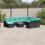 11 pcs conjunto sofás de jardim c/ almofadões vime PE preto