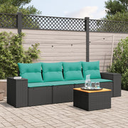 5 pcs conjunto de sofás p/ jardim c/ almofadões vime PE preto